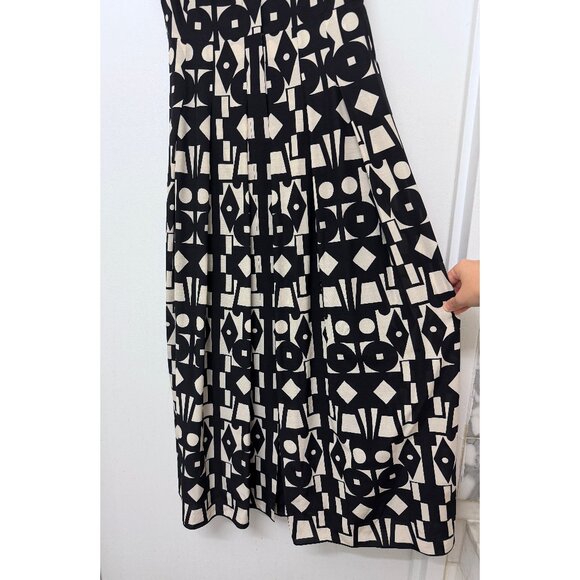 Akris Kaleidoscope Print Maxi Dress Pleated Black White Geometric Wool Silk 6 - Picture 8 of 16